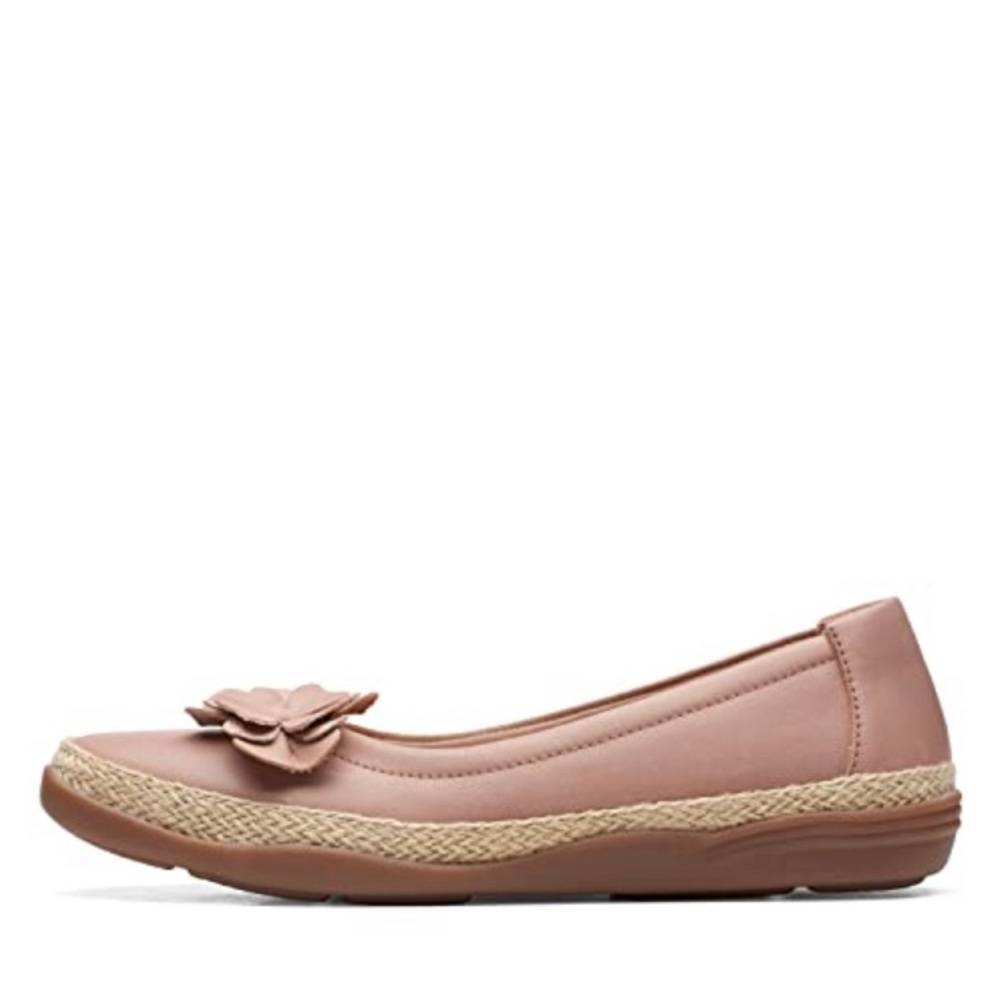 Clarks Womens Elaina Jade Beige Leatherโ Flower Comfort Shoes 9.5 M New S0013